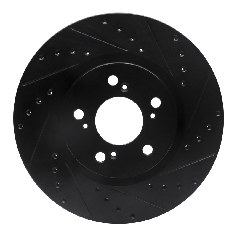 Acura RL Brake Rotor (1) - Front Right - R1 Concepts - Drilled & Slotted - Black - `05-`12